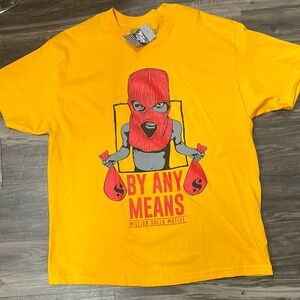 Men’s Million Dolla Motive Yellow Graphic T-Shirt with Red Mask Design